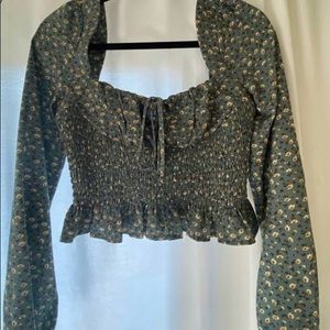 Green and floral long sleeve PacSun top, size medium.
